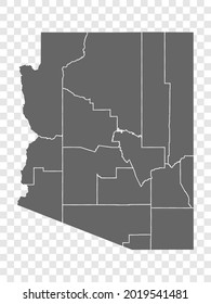 Mapa estatal de Arizona sobre fondo transparente. Mapa de Arizona con regiones en gris para el diseño de tu sitio web, logotipo, aplicación, interfaz de usuario. EE.UU. EPS10.