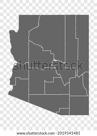 State Arizona map on transparent background. Arizona map with  regions in gray for your web site design, logo, app, UI. USA. EPS10.