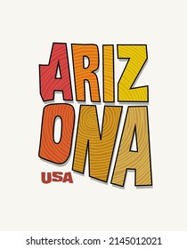 State of Arizona with the name distorted into state shape. Pop art style vector illustration for stickers, t-shirts, posters, social media and print media.