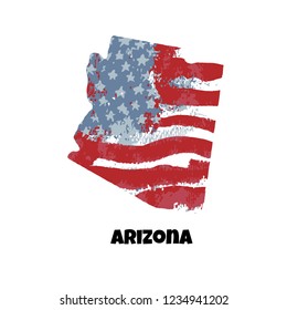 State of Arizona. United States Of America. Vector illustration. Watercolor texture of USA flag.