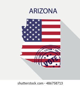 State of Arizona vector graphic map with flag and presidential day vote stamp