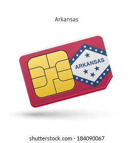 State of Arkansas phone sim card with flag. Vector illustration.