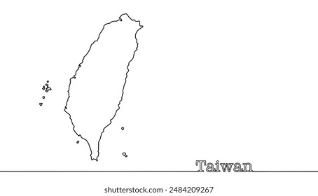 State borders of Taiwan. Island in the Pacific Ocean drawn with a black continuing line. Vector illustration in the form of a geographical map.