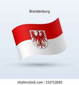 State of Brandenburg flag waving form on gray background. Vector illustration.