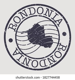 State of Rondônia, Brazil, Map Postmark. Silhouette Postal Passport. Stamp Round Vector Icon. Vintage Postage Design.