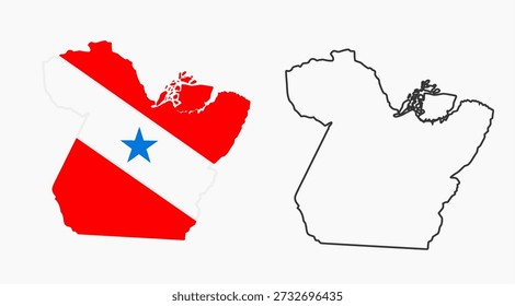 Conjunto de Mapas do Brasil do Estado do Pará - Versão Colorida da Bandeira e Ilustração do Vetor do Mapa do Contorno Preto