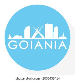 Goiânia, State of Goiás, Brazil Round Button City Skyline Design. Silhouette Stamp Vector Travel Tourism.