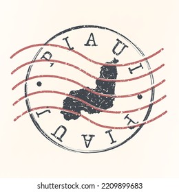 Estado de Piauí, mapa postal de sellos de Brasil. Silhouette. Diseño de redondeo de Passport. Icono del vector. Diseño Retro Viaje Símbolo Nacional.