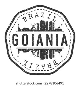 Goiânia, State of Goiás, Brazil Stamp Skyline Postmark. Silhouette Postal Passport. City Round Vector Icon. Vintage Postage Design.