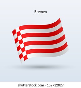 State of Bremen flag waving form on gray background. Vector illustration.