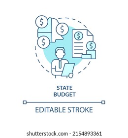 State budget turquoise concept icon. Revenue and expenses. Budgeting type abstract idea thin line illustration. Isolated outline drawing. Editable stroke. Arial, Myriad Pro-Bold fonts used