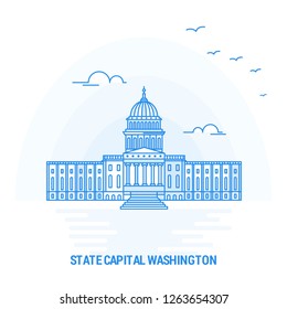 STATE CAPITAL WASHINGTON Blue Landmark. Creative background and Poster Template