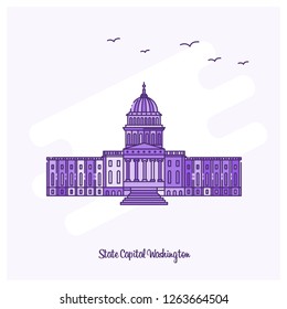 STATE CAPITAL WASHINGTON Landmark Purple Dotted Line skyline vector illustration