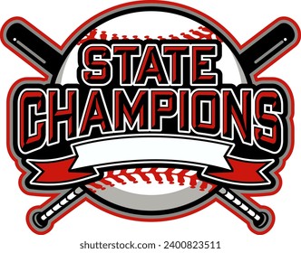 state champions in baseball team design with ball and banner for school, college or league sports