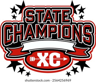 state champions in cross country with banner for school, college or league sports