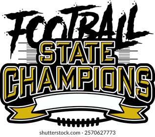 state champions in football team design with laces and banner for school, college or league sports