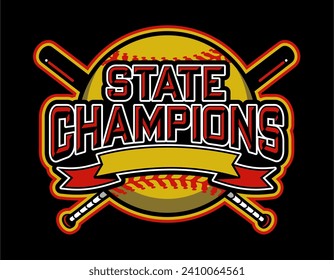 state champions in softball team design with ball and banner for school, college or league sports