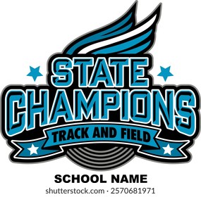  state champions in track and field team design with wings and  banner for school, college or league sports