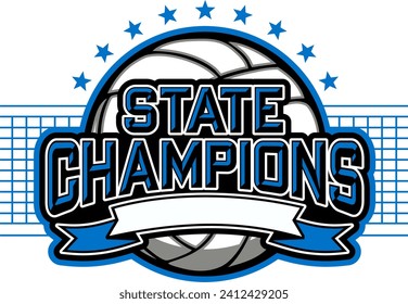 state champions in volleyball team design with ball and banner for school, college or league sports