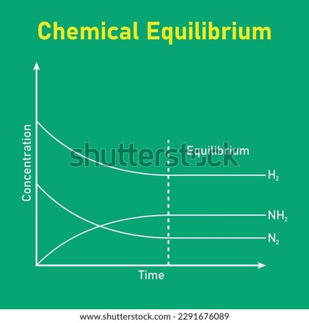 State of chemical equilibrium in reaction. Time concentration graph. Vector illustration isolated on chalkboard.