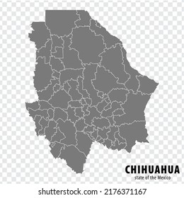 State Chihuahua of Mexico map on transparent background. Blank map of  Chihuahua with  regions in gray for your web site design, logo, app, UI. Mexico. EPS10.