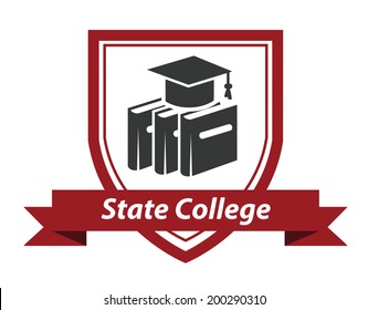 State College emblem logo with books and a mortarboard hat enclosed in a shield over a ribbon banner with the words State College