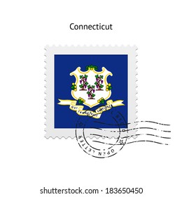 State of Connecticut flag postage stamp on white background. Vector illustration.