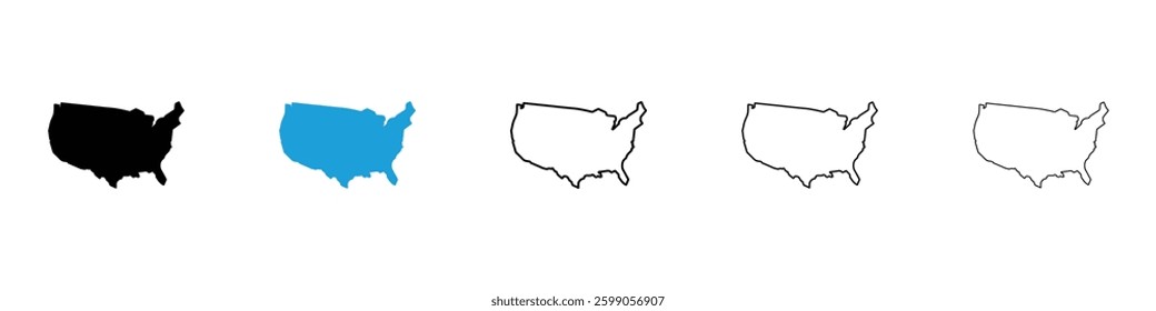 State country icons vector illustrations in black and blue colors for web and ui designs