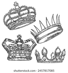 State Crown set, made of gold and precious stones such as diamonds sapphires emeralds and pearls and rubies. Imperial State Crowns used during the Coronation service and declaration of the King.