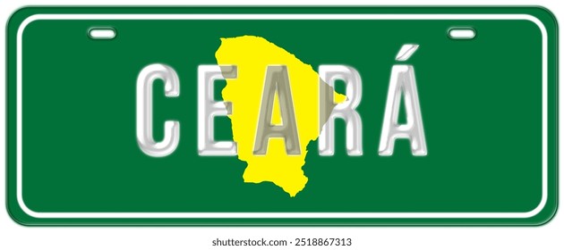 State of Ceará Decorative Plate, License Plate Style, Brazil. Green, Yellow and White. Typography Bebas Neue