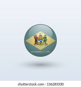 State of Delaware flag circle form on gray background. Vector illustration.