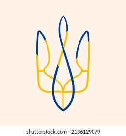 Staatsemblem der Ukraine. Ukrainische Wappen. Blau und Gelb von Trident. Handgezeichnet, einzelne Vektorgrafik. Freiheit, Frieden, mit der Ukraine stehen, Kriegskonzept beenden