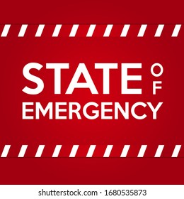 Banderole sur l'état d'urgence. Texte blanc sur fond rouge avec bandes d'urgence. Urgence pour les épidémies ou les événements sociaux.