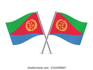 The state of Eritrea crossed flags. Eritrean flags on white background. Vector icon set. Vector illustration.