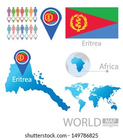 State of Eritrea. flag. World Map. vector Illustration.