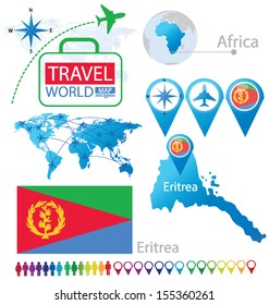 State of Eritrea. flag. World Map. Travel vector Illustration.