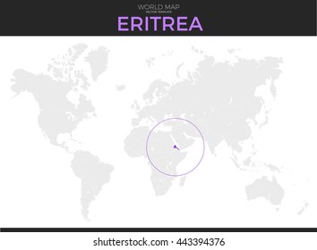 State of Eritrea location modern detailed vector map. All world countries without names. Vector template of beautiful flat grayscale map design with selected country and border location