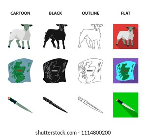 The state flag of Andreev, Scotland, the bull, the sheep, the map of Scotland. Scotland set collection icons in cartoon,black,outline,flat style vector symbol stock illustration web.