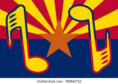 The state flag of the  State of Arizona with musical notes
