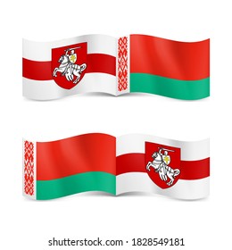 State Flag of the Republic of Belarus and the White-Red-White Opposition Flag Belarus. Symbol of the Oppositions Struggle Against the Old Regime