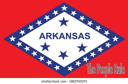 The state flag of the USA state of Arkansas with the state motto The People RUle