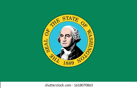 The state flag of Washington consists of the state seal, displaying an image of state namesake George Washington, on a field of dark green with gold fringe being optional.