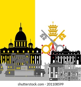 State flags and architecture of the country. Illustration on white background.
