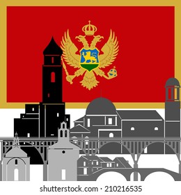 State flags and architecture of the country. Illustration on white background.