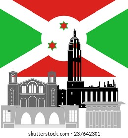 State flags and architecture of the country. Illustration on white background. Burundi.