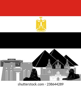 State flags and architecture of the country. Illustration on white background.
