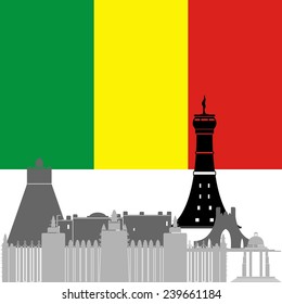 State flags and architecture of the country. Illustration on white background.