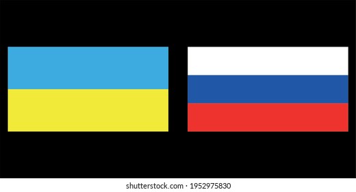 State flags of the countries of Ukraine and Russia. Flags Ukraine and Russia. Military conflict. The severance of diplomatic relations. Military action. Violation of sovereignty. Aggression.