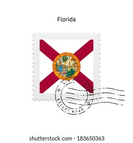 State of Florida flag postage stamp on white background. Vector illustration.