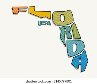 State Florida and the name distorted into state shape  Pop art style vector illustration for stickers  t  shirts  posters  social media   print media 
